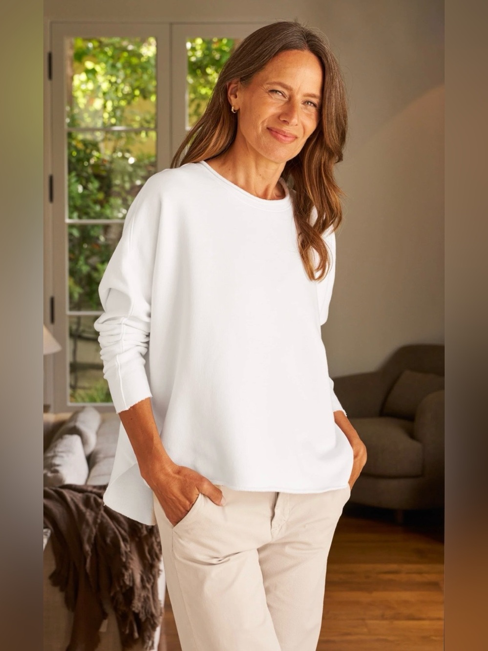 Frank & Eileen Anna Long-Sleeve Triple Terry Capelet White NWOT
